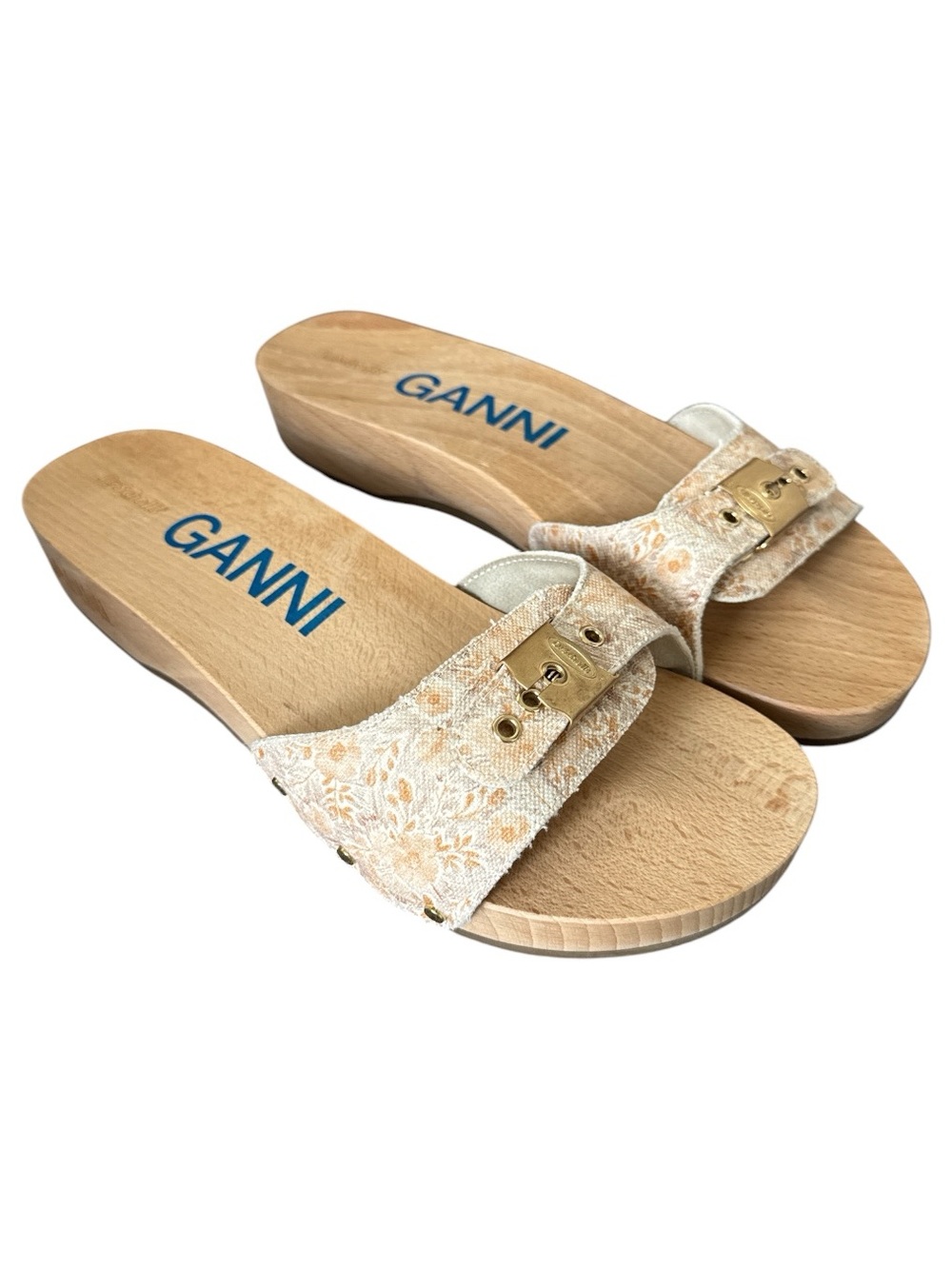 GANNI x Scholl Pescura Heel Floral Wooden Clogs Sandals Size 10